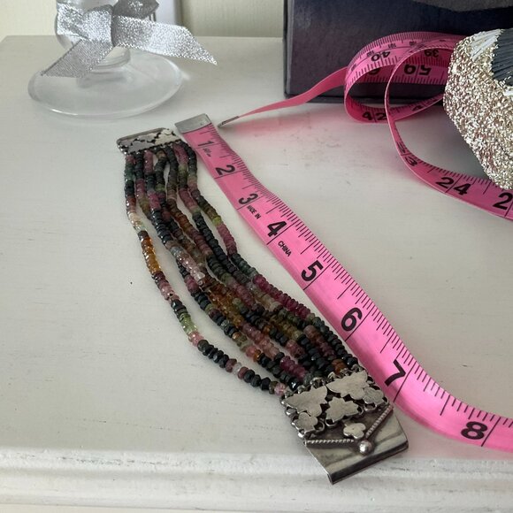 Faceted 7 strand tourmaline bracelet with unique silver clasp - Picture 6 of 10